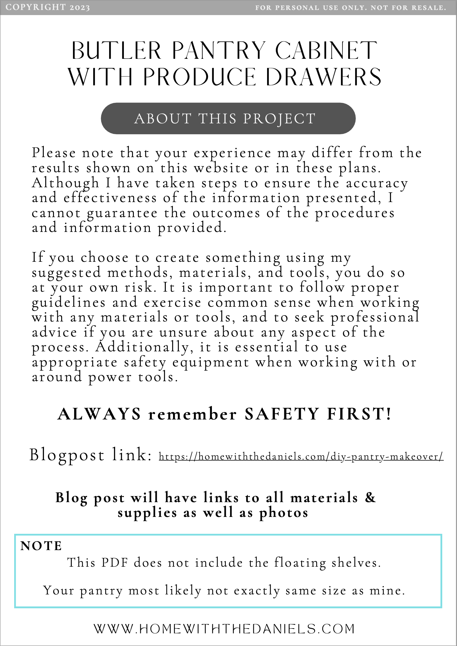 Pantry pdf plan disclaimer page